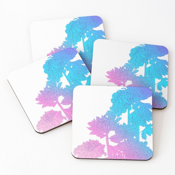 Item preview, Pink-Blue Gradient Chrysanthemums with Purple Outline designed and sold by Saanis.
