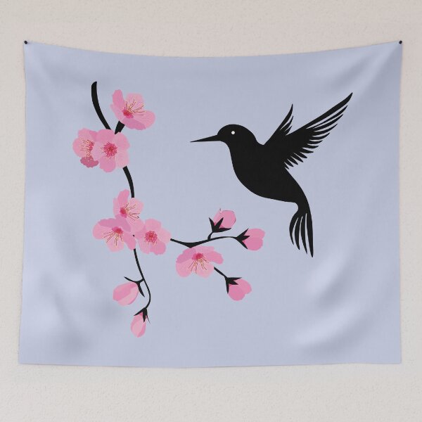 Item preview, Colibrí negro con rama de flor de cerezo designed and sold by VJcreation.