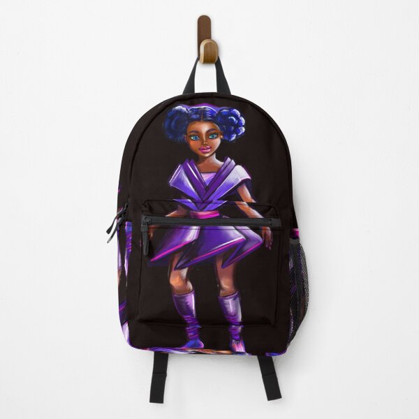 Item preview, Anime girl with two puffs. Back lit. Black afro anime girl in purple from outer space ! beautiful black girl with Braided hair, blue eyes, Cherry pink lips and dark brown skin. Hair love ! designed and sold by Artonmytee.