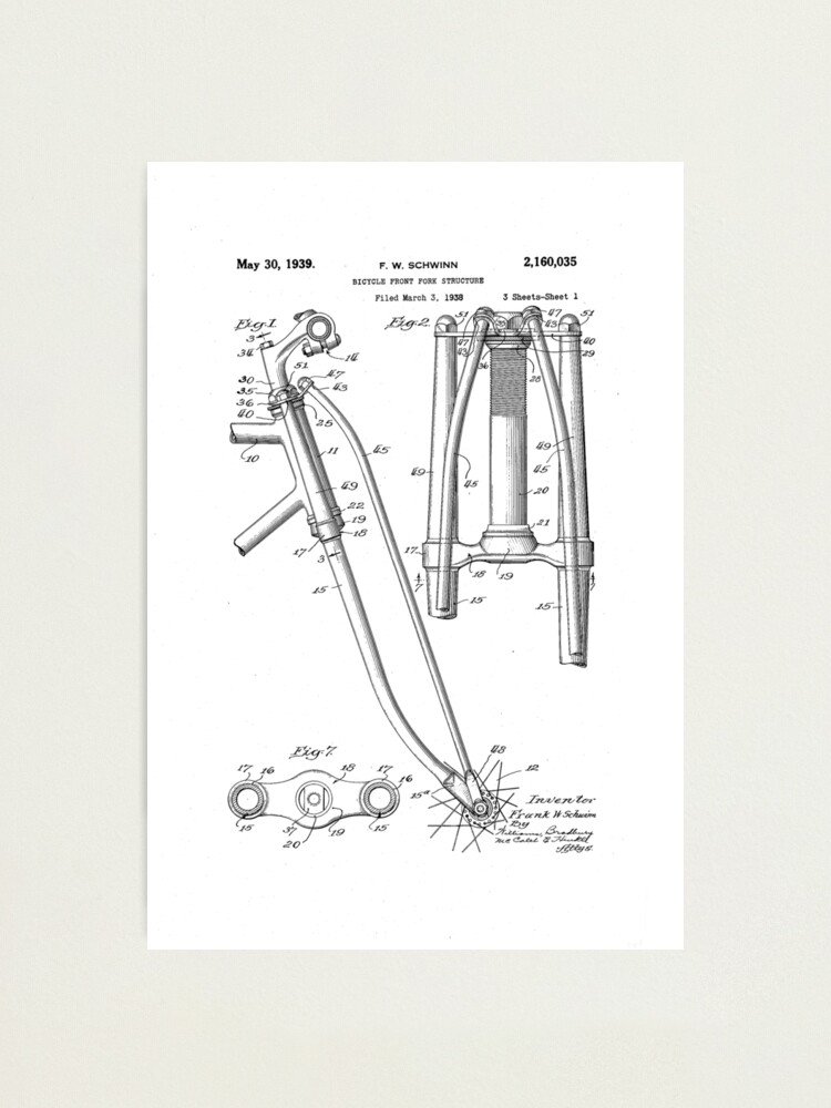 Schwinn Bicycle Truss Fork Structure Patent Drawing Circa