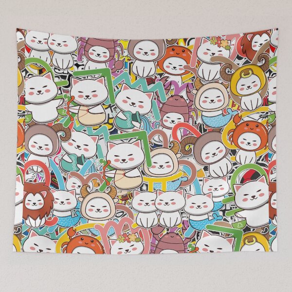 Item preview, Kawaii Zodiac Cat Pattern designed and sold by Luan Huynh.