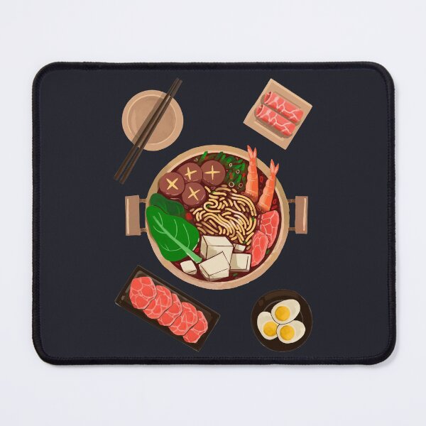 Artikelvorschau, Asiatischer Hot Pot mit Rindfleischscheiben, Nudeln, Meeresfrüchten, Tofu, Pilzen und Eiern entworfen und verkauft von Alicia Chee.