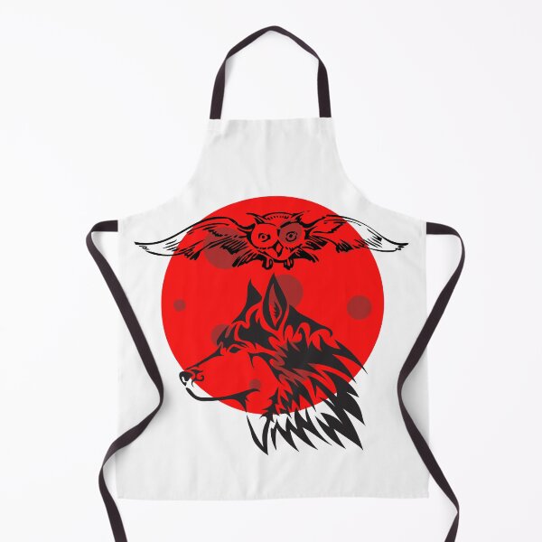Item preview, Black & white Wolf and owl on red moon designed and sold by Mo2mo.