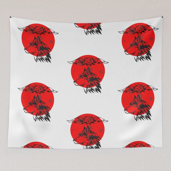 Item preview, Black & white Wolf and owl on red moon designed and sold by Mo2mo.