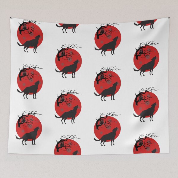 Item preview, Wolf and owl with red moon light designed and sold by Mo2mo.