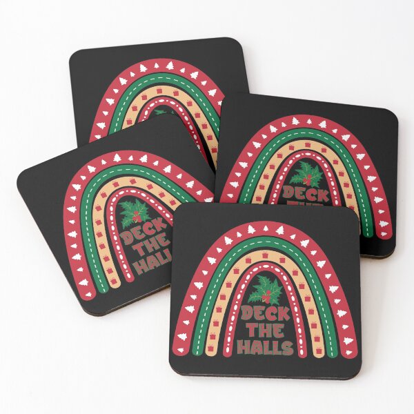 Item preview, Deck The Halls Christmas Rainbow Pattern With Black Background designed and sold by Rosinda.