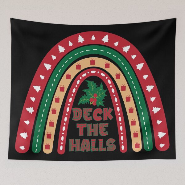 Item preview, Deck The Halls Christmas Rainbow Pattern With Black Background designed and sold by Rosinda.