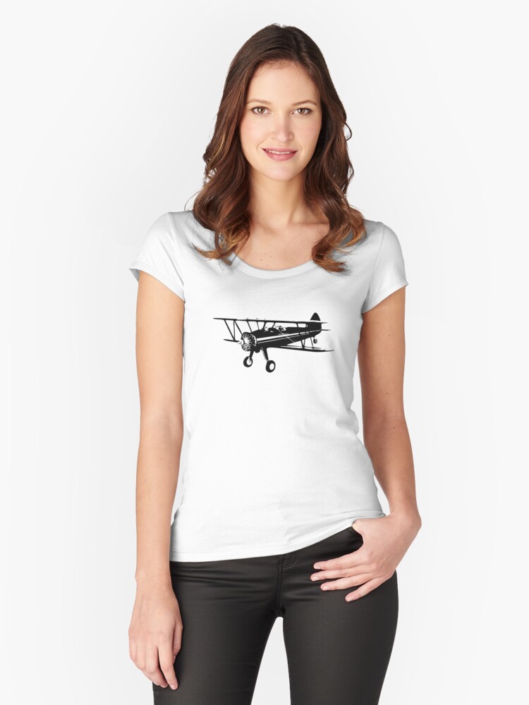Thumbnail 1 of 3, Fitted Scoop T-Shirt, Stearman Biplane designed and sold by cranha.