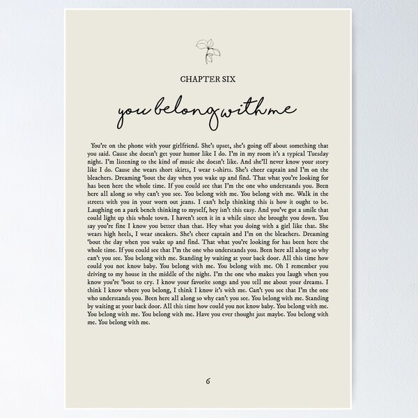 You Belong With Me Lyrics Poster for Sale by queseraseraa