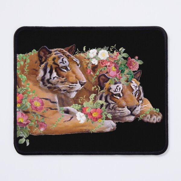 Item preview, Two Ornate Royal Bengal Tigers And Beautiful Decorative Cascading Flowers designed and sold by TrulyEpoque.