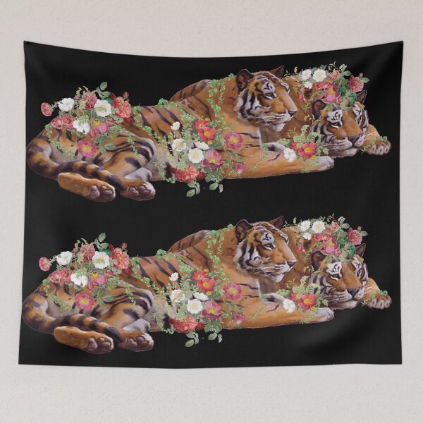 Item preview, Two Ornate Royal Bengal Tigers And Beautiful Decorative Cascading Flowers designed and sold by TrulyEpoque.