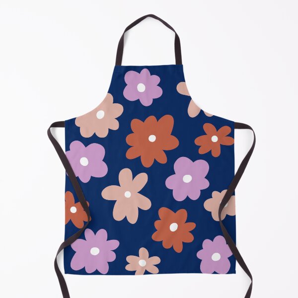 Item preview, Happy retro flowers, violet, brick red and powder pink with background in dark blue designed and sold by Nadezda Kravcenko.