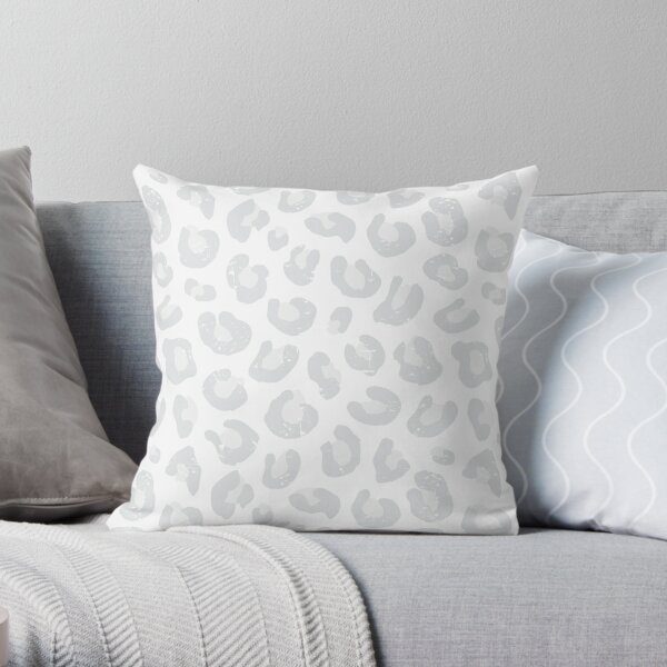 Leopard Print - Silver Gray and White  Throw Pillow