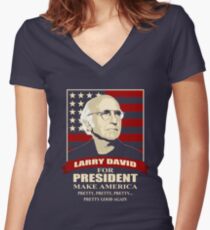 Larry David for President Women's Fitted V-Neck T-Shirt