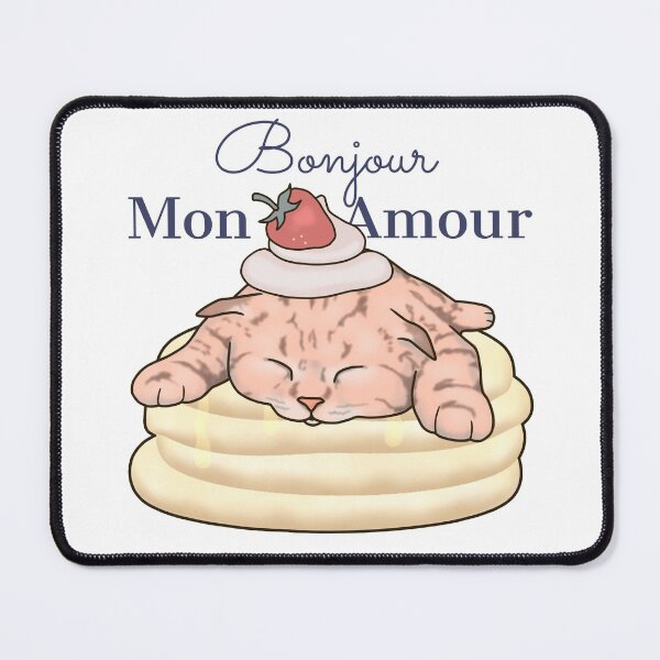 Item preview, Bonjour Mon Amour Cat Pancake Strawberry Breakfast Chef Baker designed and sold by ViewerEqualsPhoton.