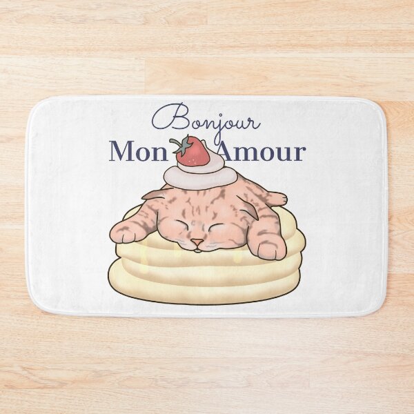 Item preview, Bonjour Mon Amour Cat Pancake Strawberry Breakfast Chef Baker designed and sold by ViewerEqualsPhoton.