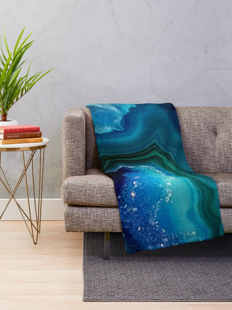 Throw Blanket, Teal Blue Agate designed and sold by maryedenoa