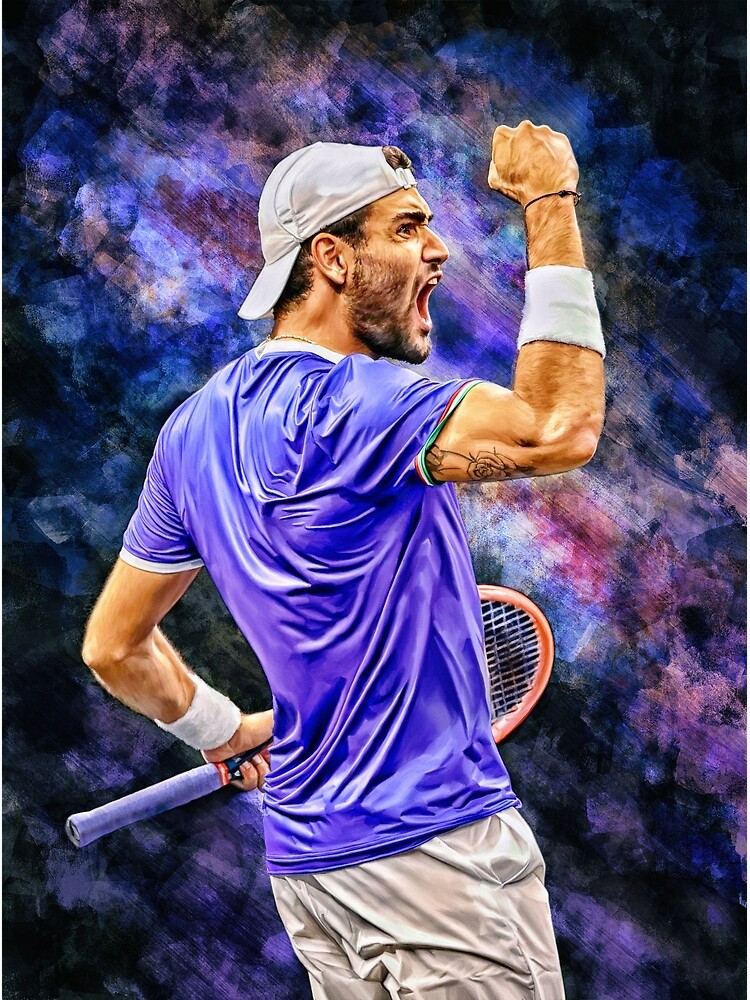 Disover Matteo Berrettini come on roar at LC 2021. Digital artwork print wall poster. Tennis fan art gift. Premium Matte Vertical Poster