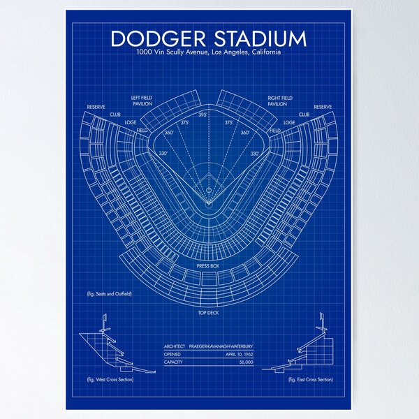 Item preview, Dodger Stadium (Blueprint - Vertical) designed and sold by BGALAXY.