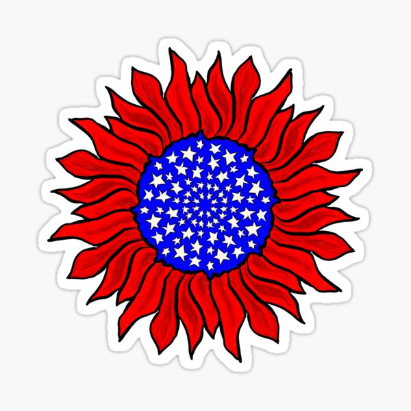 Red white and blue sunflower Sticker