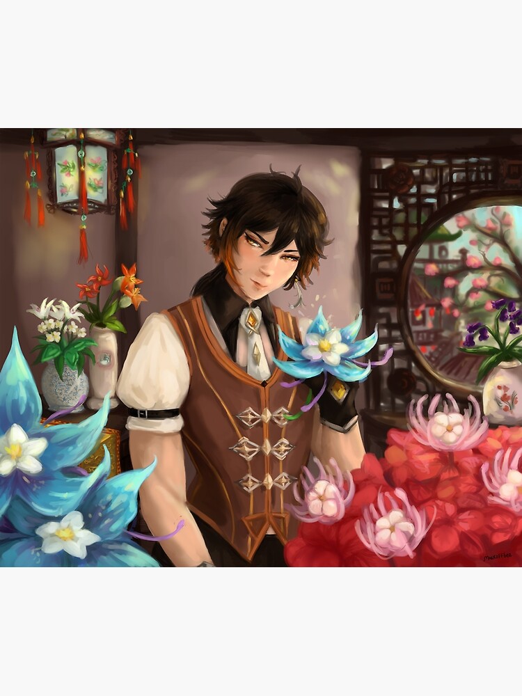 "Zhongli with flowers" Poster for Sale by Beeronicca Redbubble