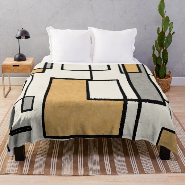 Item preview, Piet Composition - Mid-Century Modern Minimalist Geometric Abstract in Muted Mustard Gold, Gray, and Cream designed and sold by kierkegaard.