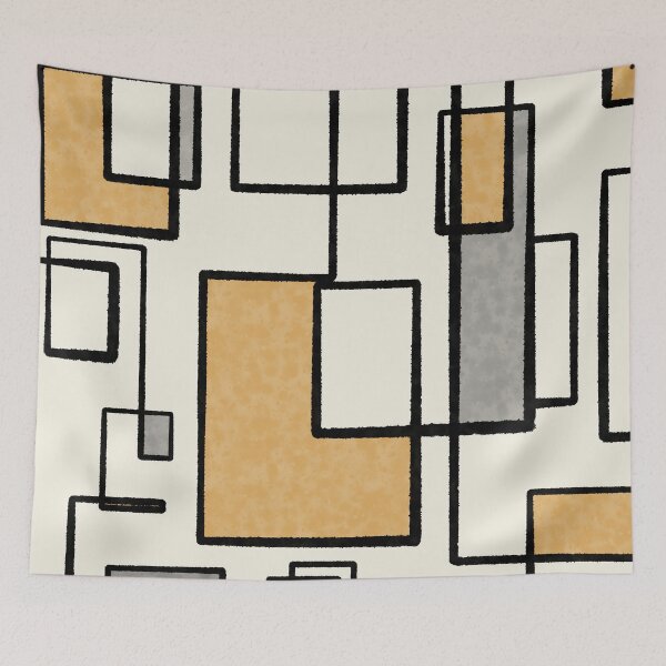 Item preview, Piet Composition - Mid-Century Modern Minimalist Geometric Abstract in Muted Mustard Gold, Gray, and Cream designed and sold by kierkegaard.