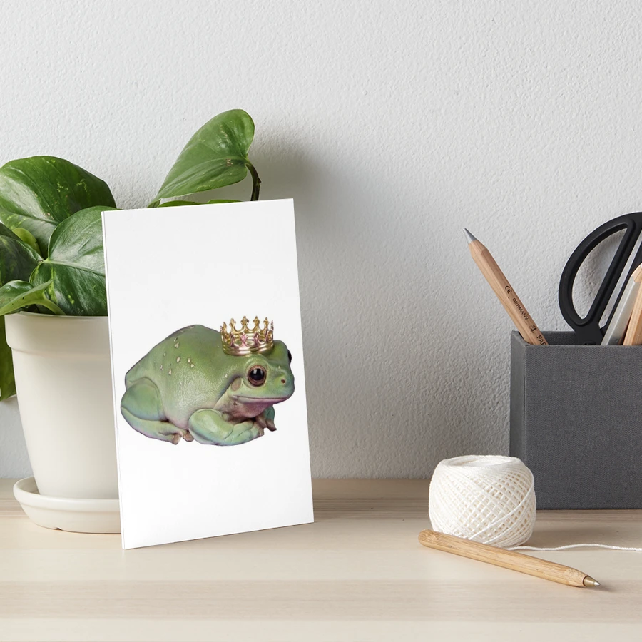 Frog With Crown, Cute Sitting Realistic Frog with Crow, Prince Frog