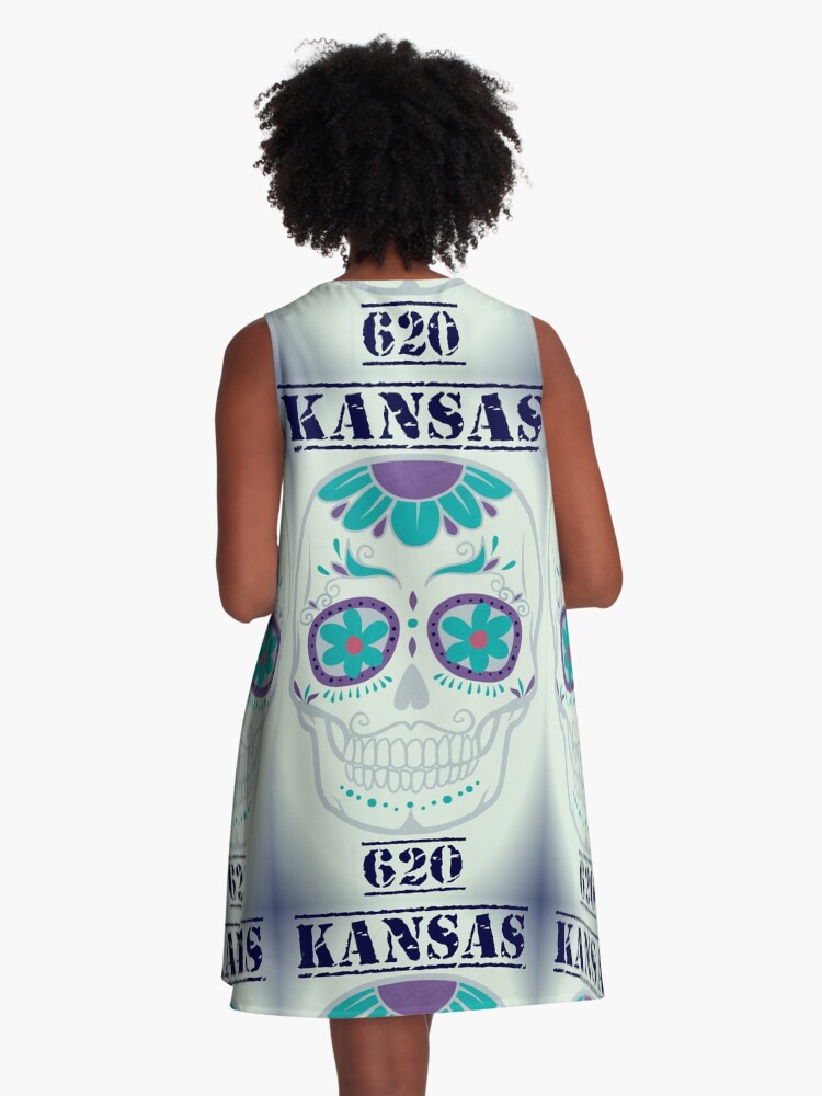 Thumbnail 3 of 4, A-Line Dress, Kansas 620 Skully PBPW designed and sold by kinkatstyle.