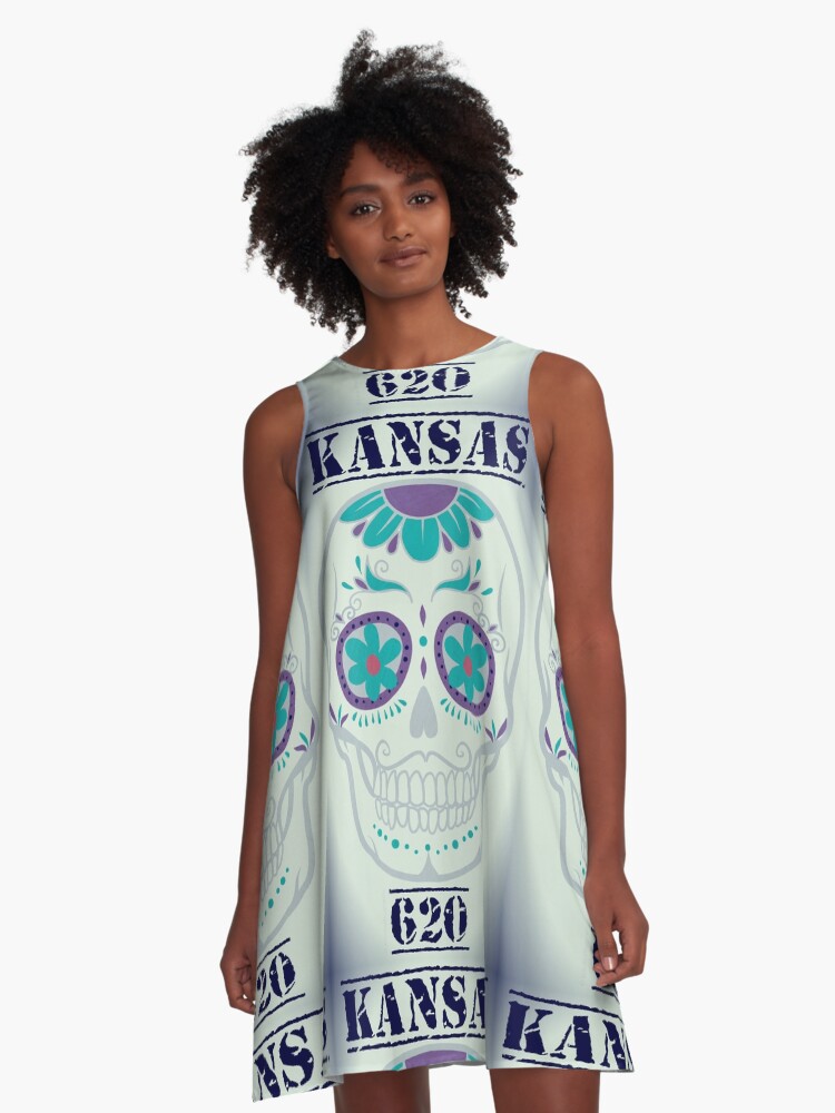 Thumbnail 1 of 4, A-Line Dress, Kansas 620 Skully PBPW designed and sold by kinkatstyle.