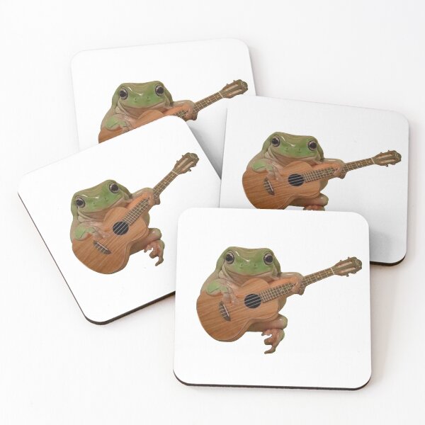 Item preview, Frog playing on guitar, cute frog playing on ukulele, cute frog sitting, frog sitting, realistic frog sitting and playing on guitar designed and sold by Duundeed.