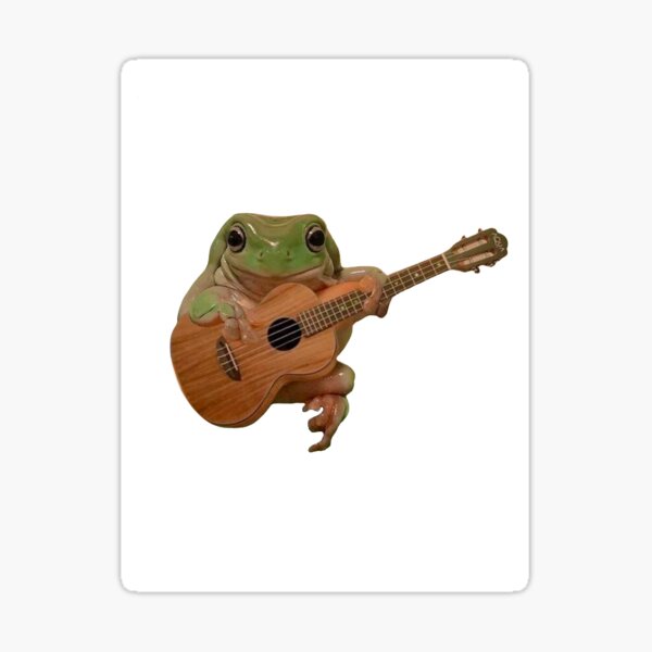 "Frog playing on guitar, cute frog playing on ukulele, cute frog