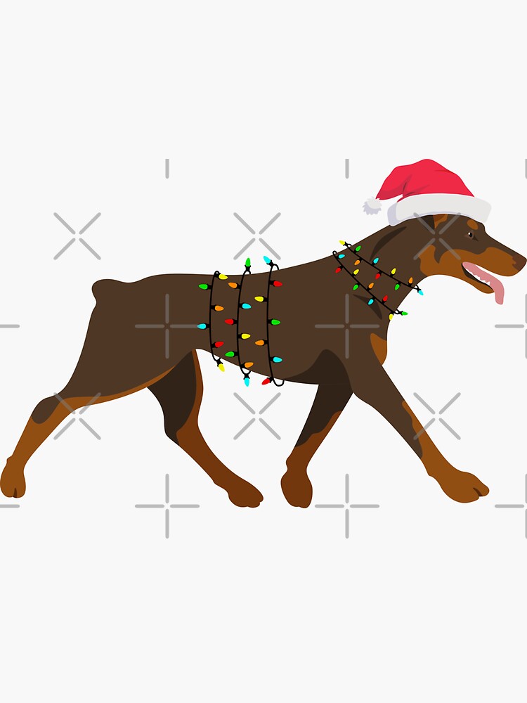 "Dobermann Red and Rust Christmas Lights Holiday" Sticker for Sale by Omoozo Redbubble