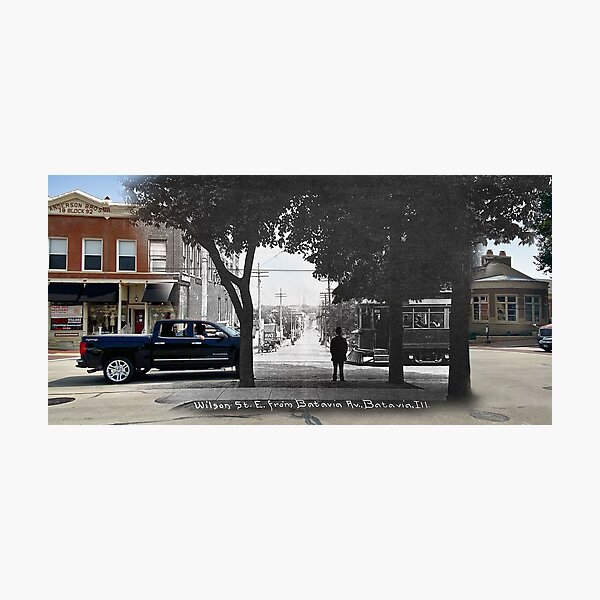 Mashup Batavia, IL - Trolly and Man on Rt 31 Photographic Print