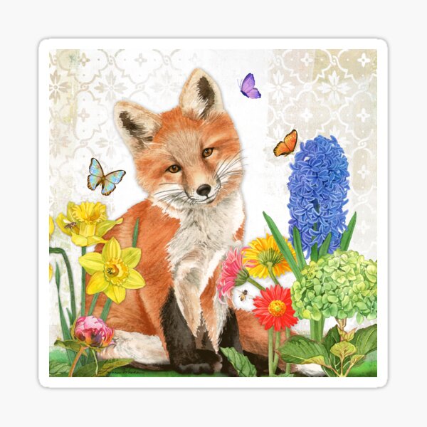 Fox with Flowers Sticker