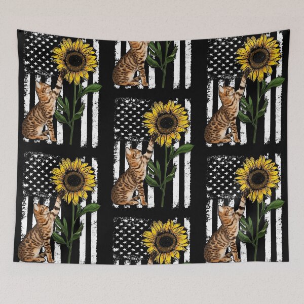 Aperçu de l'œuvre Chat du Bengale Drapeau américain Tournesol créée et vendue par SisileeGift.