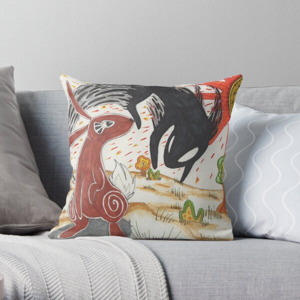 THROW PILLOW Rabbit Monsters Folk Art Print Whimsical Home 