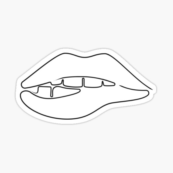 "Minimal Lip Bite Line Art " Sticker for Sale by cakeforall Redbubble