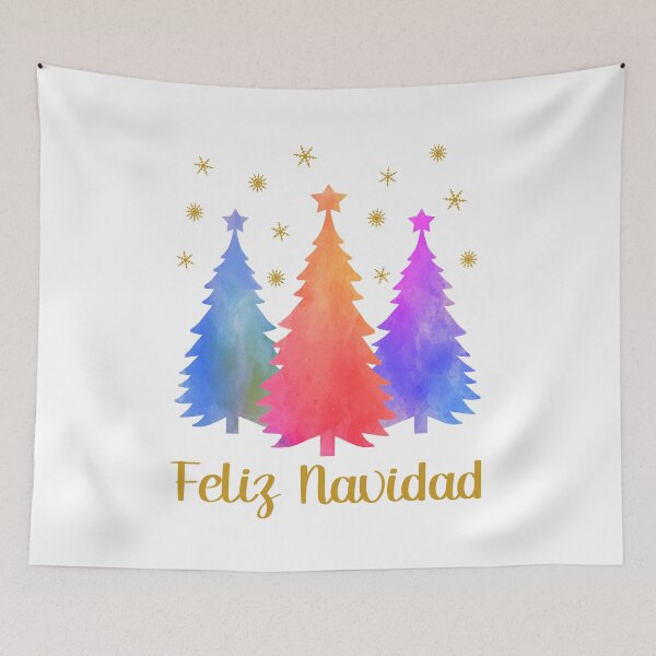 Item preview, Feliz Navidad Spanish Watercolor Pastel Christmas Trees Winter Forest designed and sold by Bad Kitty Designz.