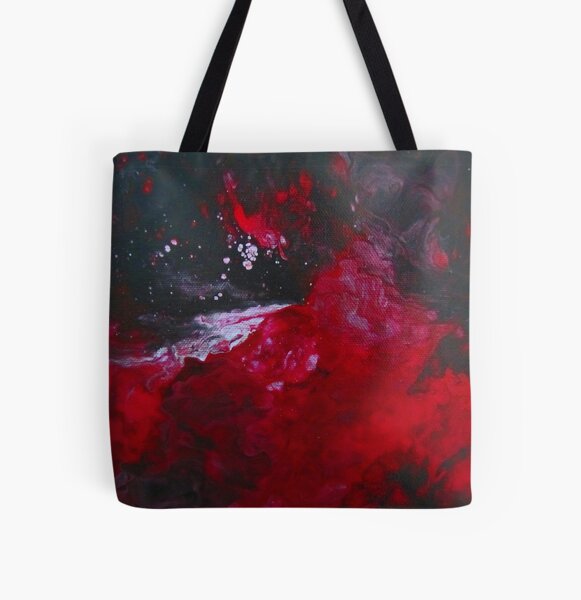 Explosive Bold Red and Black Abstract All Over Print Tote Bag