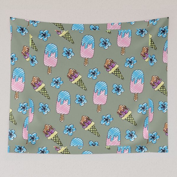 Item preview, Ice cream and flowers, fun and colorful Hawaiian vacation pattern designed and sold by Auntieck.