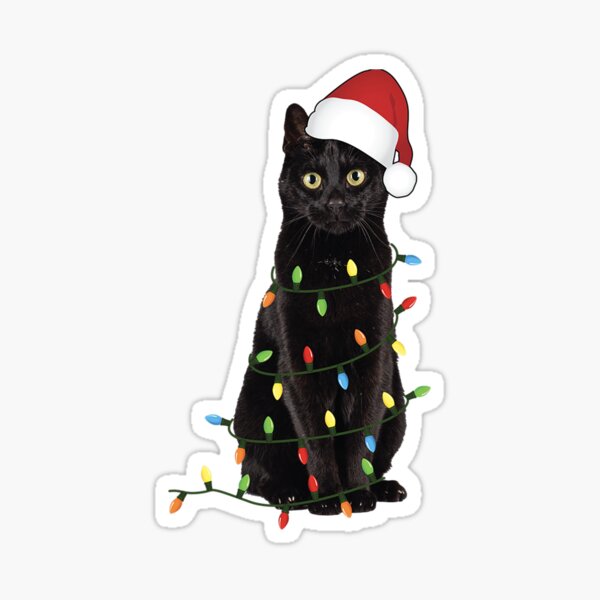 Item preview, Christmas Cat Santa Hat Cute Black Kitten Holiday Lights T-Shirt designed and sold by CurtisLarson32.