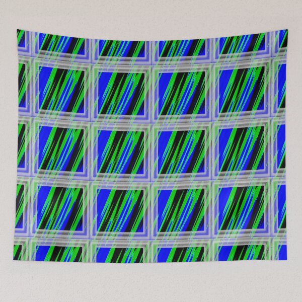 Item preview, White frame with Diagonal Neon-Green-Blue-Black lines by Iritof designed and sold by iritof.