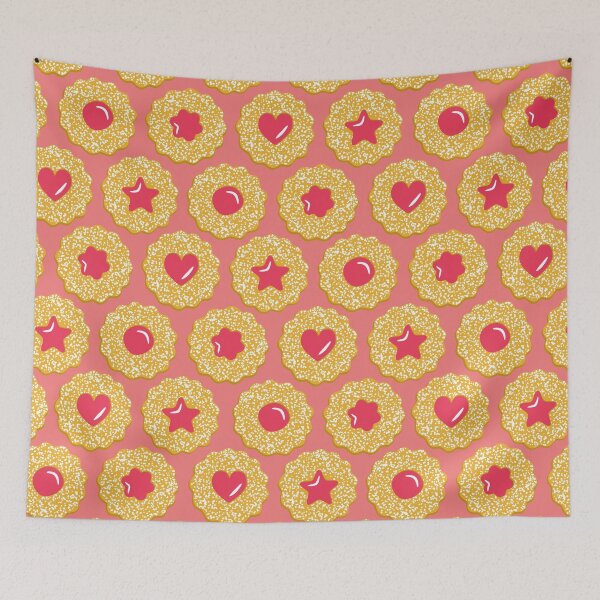 Item preview, Linzer Jam Filled Cookies Pattern Coral Pink designed and sold by cashewdays.