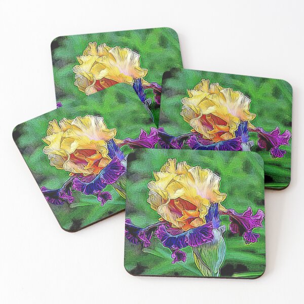 Item preview, Orange Gold Ultra Violet and Dark Purple Painterly Flag Iris designed and sold by SeaChangeDesign.
