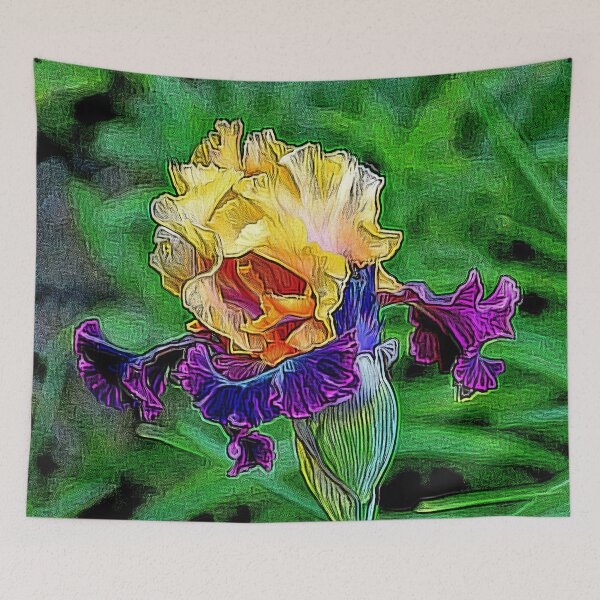 Item preview, Orange Gold Ultra Violet and Dark Purple Painterly Flag Iris designed and sold by SeaChangeDesign.