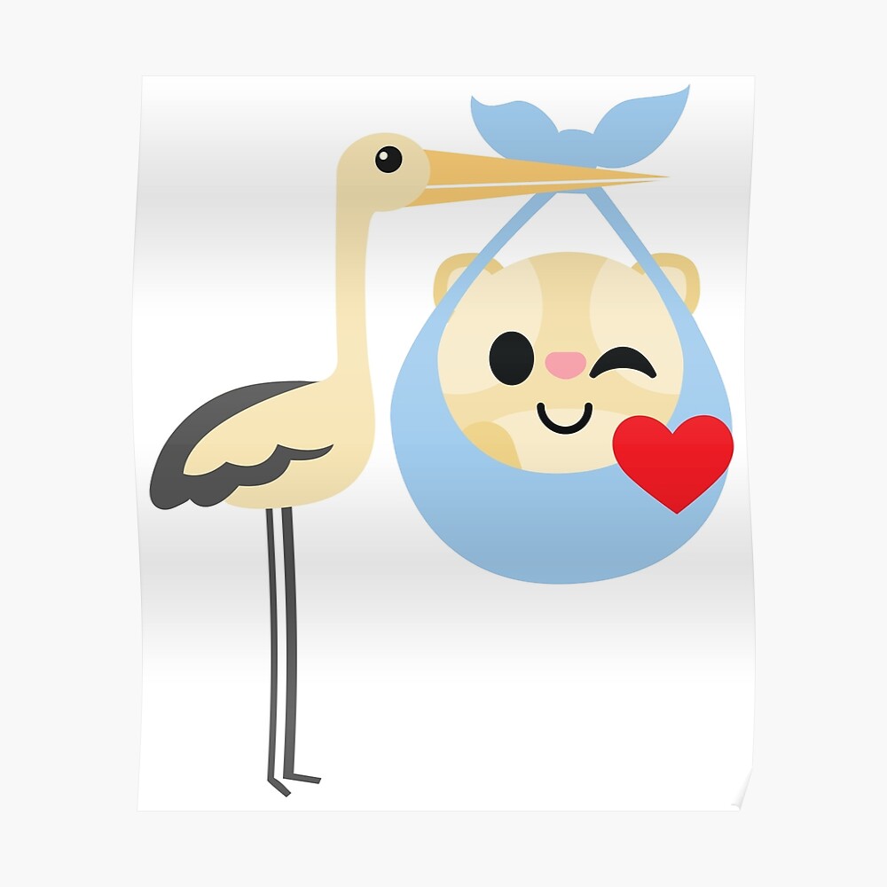 "Stork with Baby Hamster Emoji Flirt and Blow Kiss" Poster by teeandmee