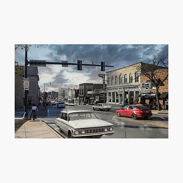 Mashup Batavia, IL - Looking west on Wilson Street - SW Corner of Wilson & River Street (Illinois Route 25) Photographic Print