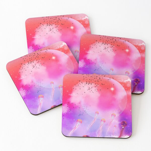 Item preview, Ethereal flying fantasy jellyfishes in sunset designed and sold by Otterandpanda.