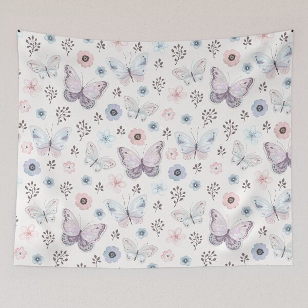 Item preview, Flying butterflies and flowers in vintage watercolor designed and sold by RoslynArt.